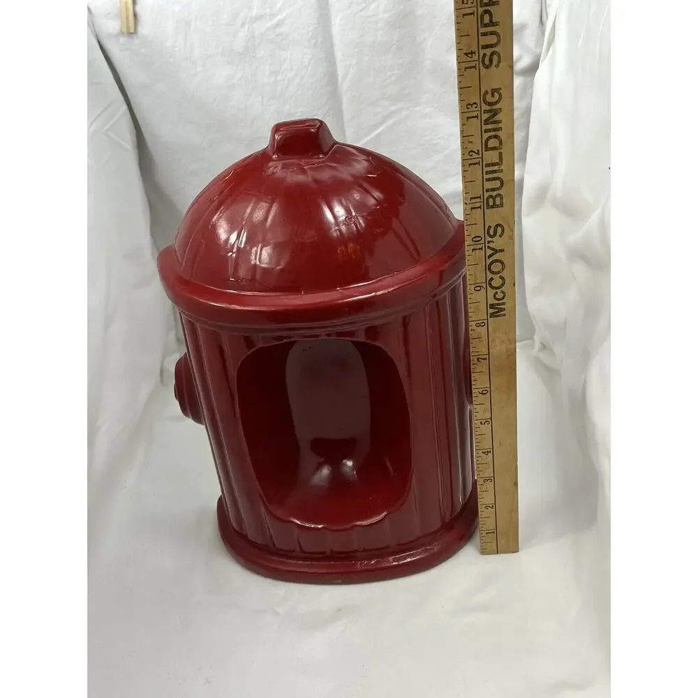 Vintage Red Fire Hydrant Dog Feeder Bowl Glazed Ceramic RARE 12” 🚒 Mid-century